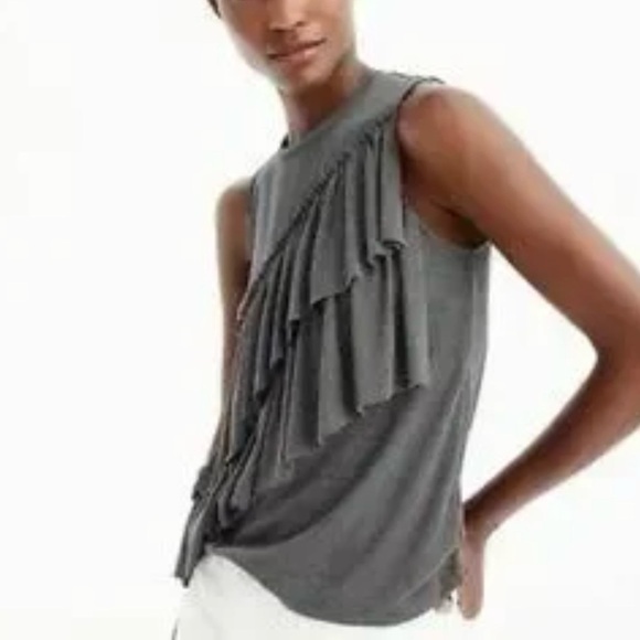 J. Crew Charcoal Asymmetrical Ruffle Tank Top XXS Dark Gray - Picture 2 of 6